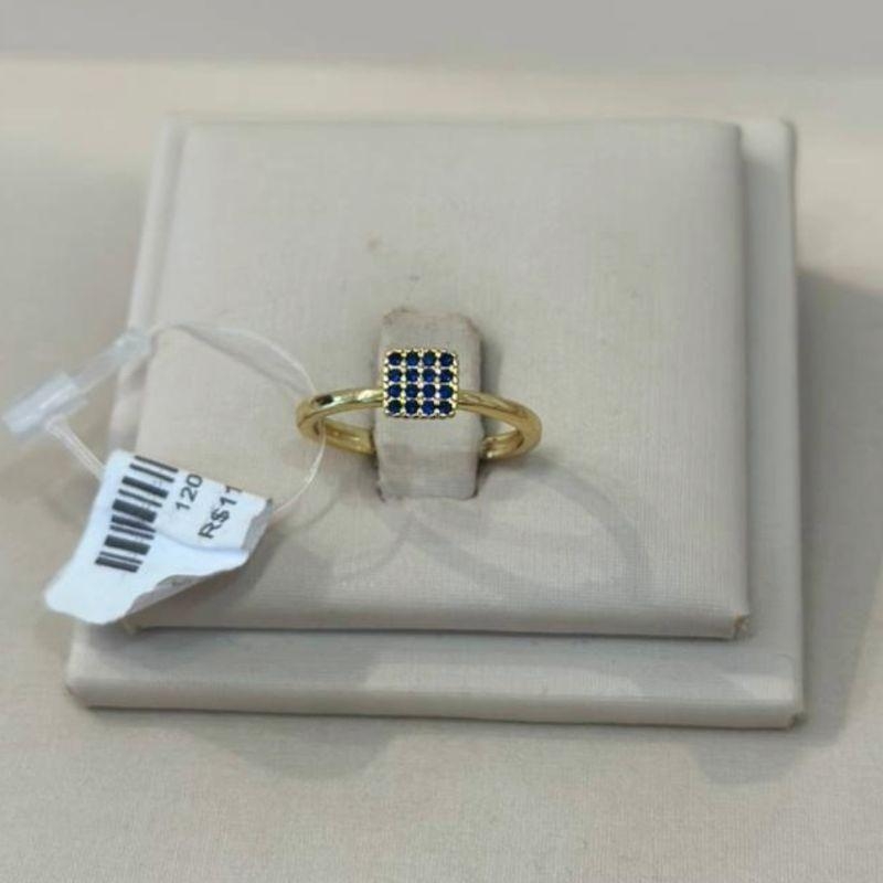 ANEL SOLITÁRIO QUADRADO CRAVEJADO MARINHO TAMANHO 16