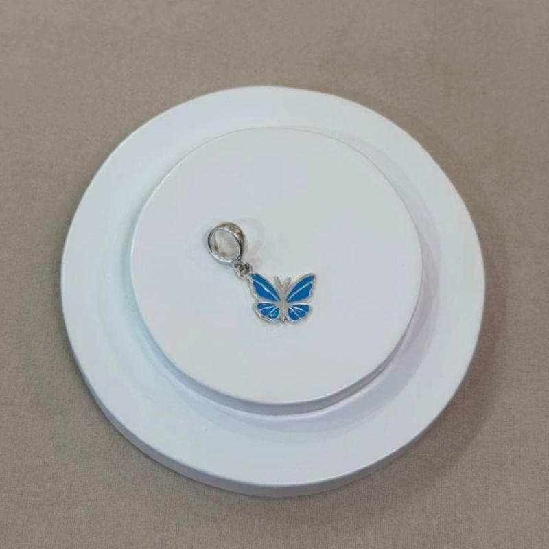 BERLOQUE PRATA BORBOLETA RESINADA AZUL