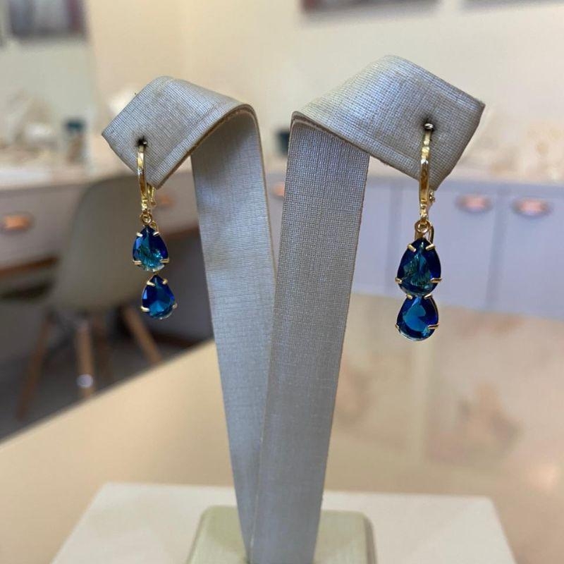 BRINCO ARGOLA 2 ZIRCÔNIAS AZUIS