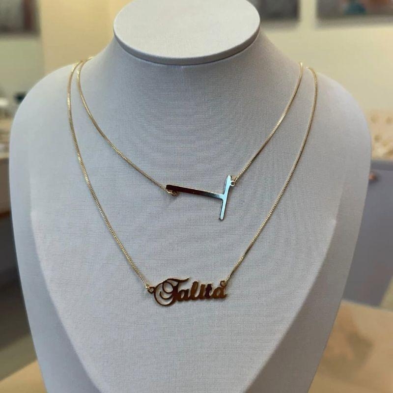 COLAR DUPLO INICIAL T E NOME TALITA