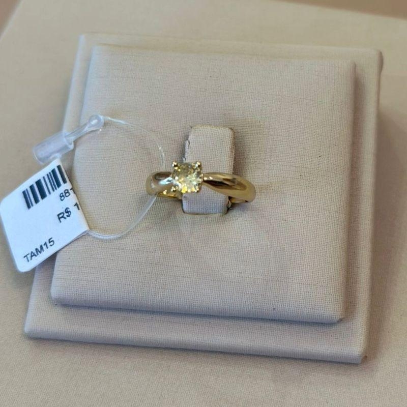 ANEL SOLITÁRIO CITRINO AMARELO TAMANHO 21