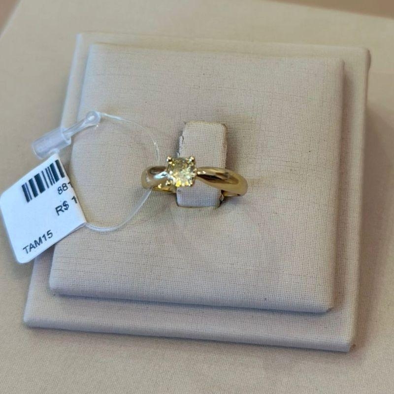 ANEL SOLITÁRIO CITRINO AMARELO TAMANHO 25