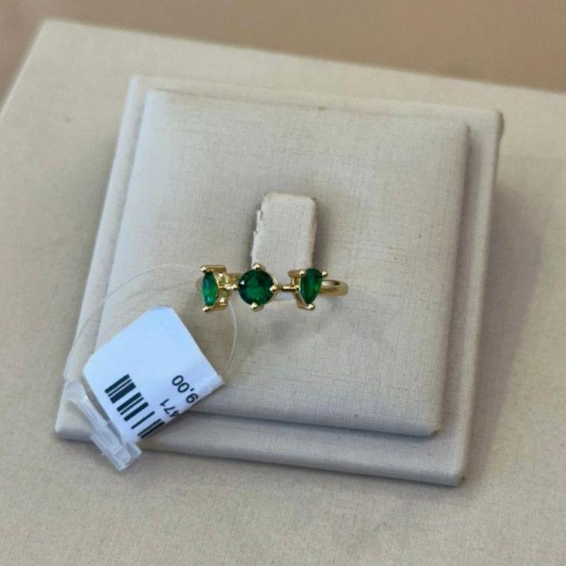 ANEL 3 ZIRCÔNIAS VERDES ESMERALDAS