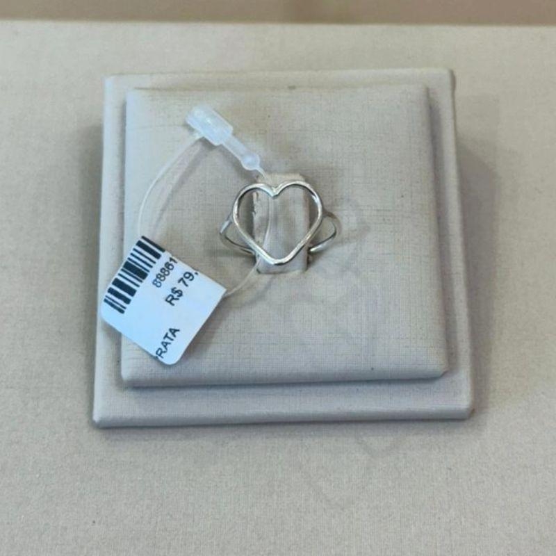 ANEL PRATA CORAÇÃO VAZADO TAMANHO 15