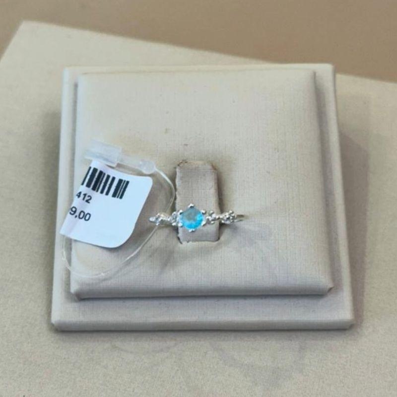 ANEL PRATA SOLITÁRIO AZUL TAMANHO 17