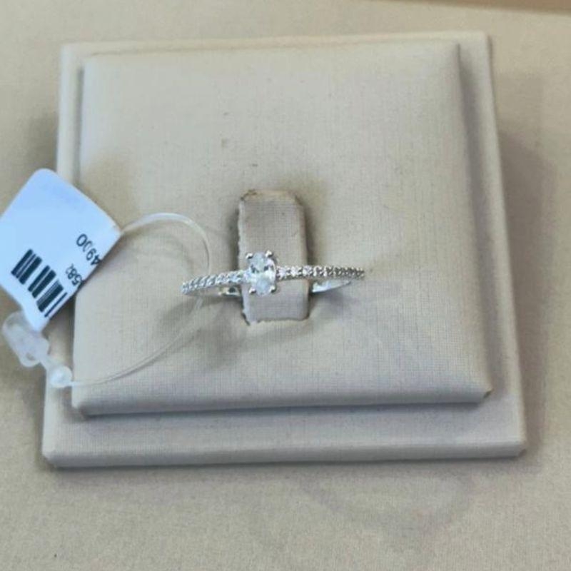 ANEL PRATA SOLITÁRIO CRAVEJADO PEDRA OVAL TAMANHO 21