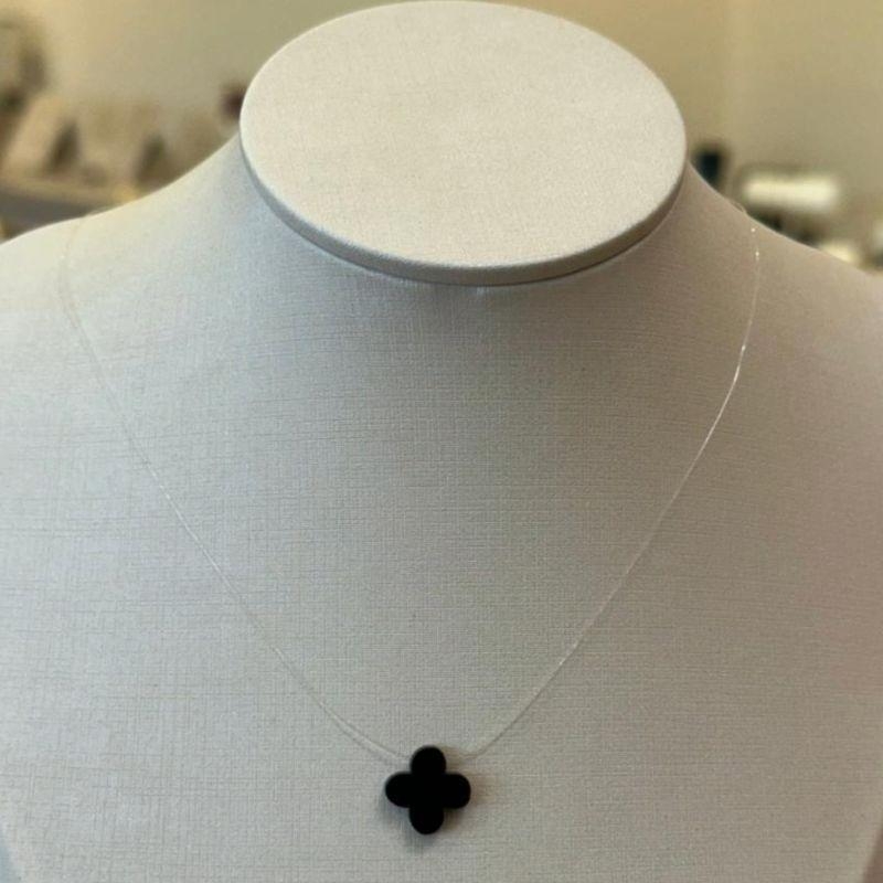 COLAR FIO DE NYLON TREVO VAN CLEEF PRETO