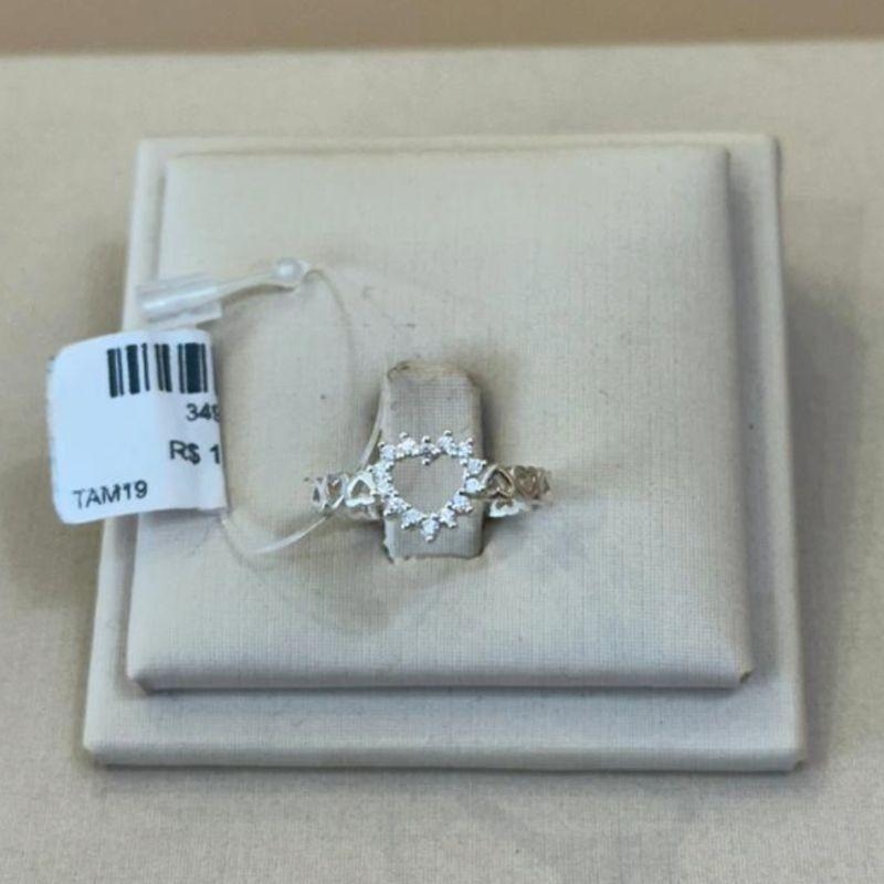 ANEL PRATA CORAÇÕES E CORAÇÃO CRAVEJADO TAMANHO 19