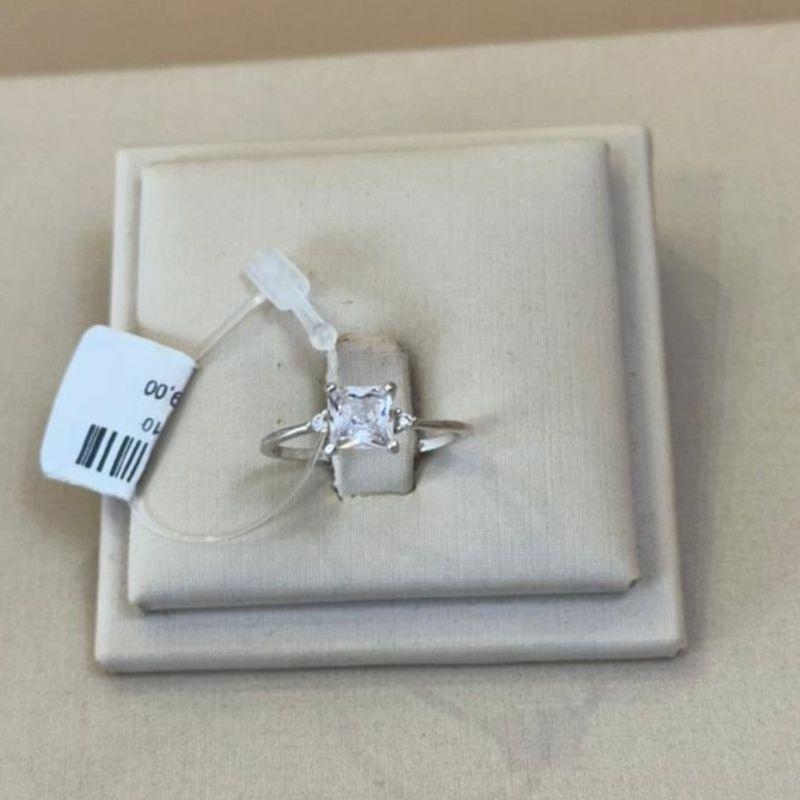 ANEL PRATA SOLITÁRIO ZIRCÔNIA QUADRADA TAMANHO 21