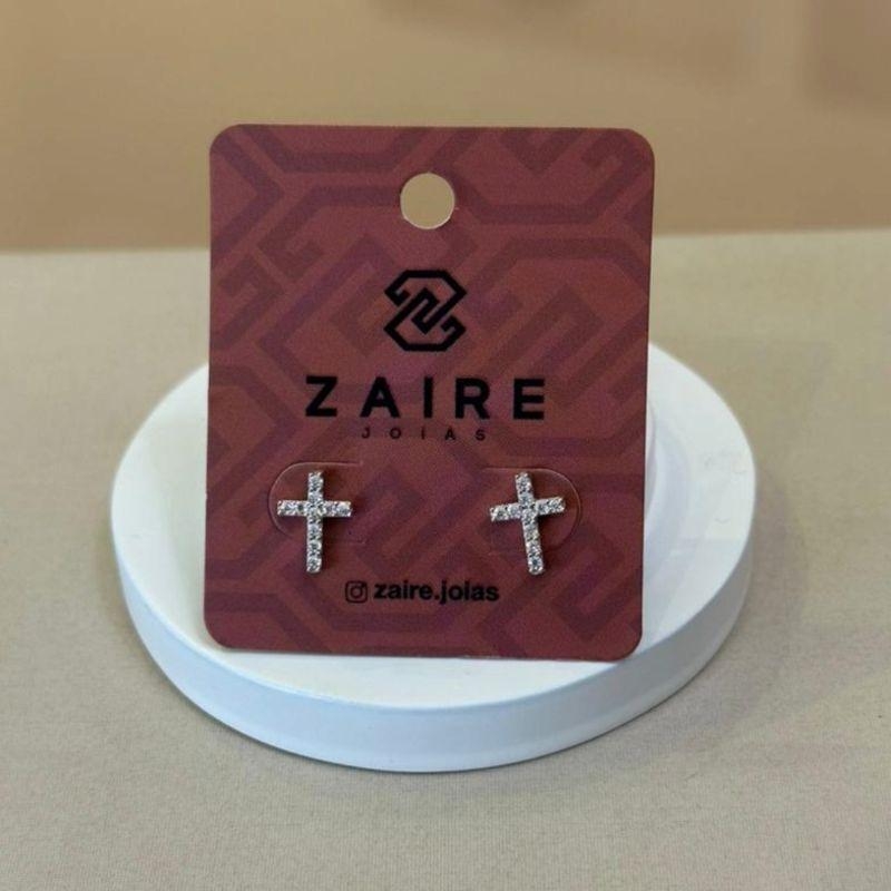BRINCO PRATA CRUZ CRAVEJADA MINI