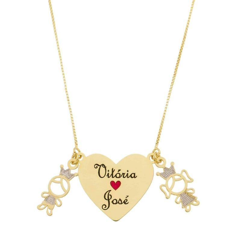 COLAR PERSONALIZADO CORAÇÃO COM 2 FILHOS