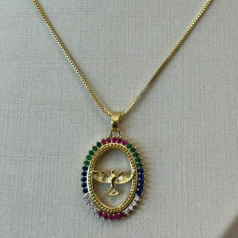 PINGENTE ESPÍRITO SANTO CRAVEJADO ZIRCONIAS COLORS