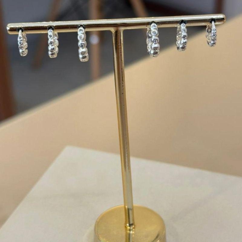 TRIO PRATA ARGOLAS CRAVEJADAS BOLINHAS/ESFERAS