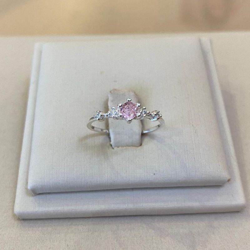 ANEL PRATA SOLITÁRIO ROSA TAMANHO 18