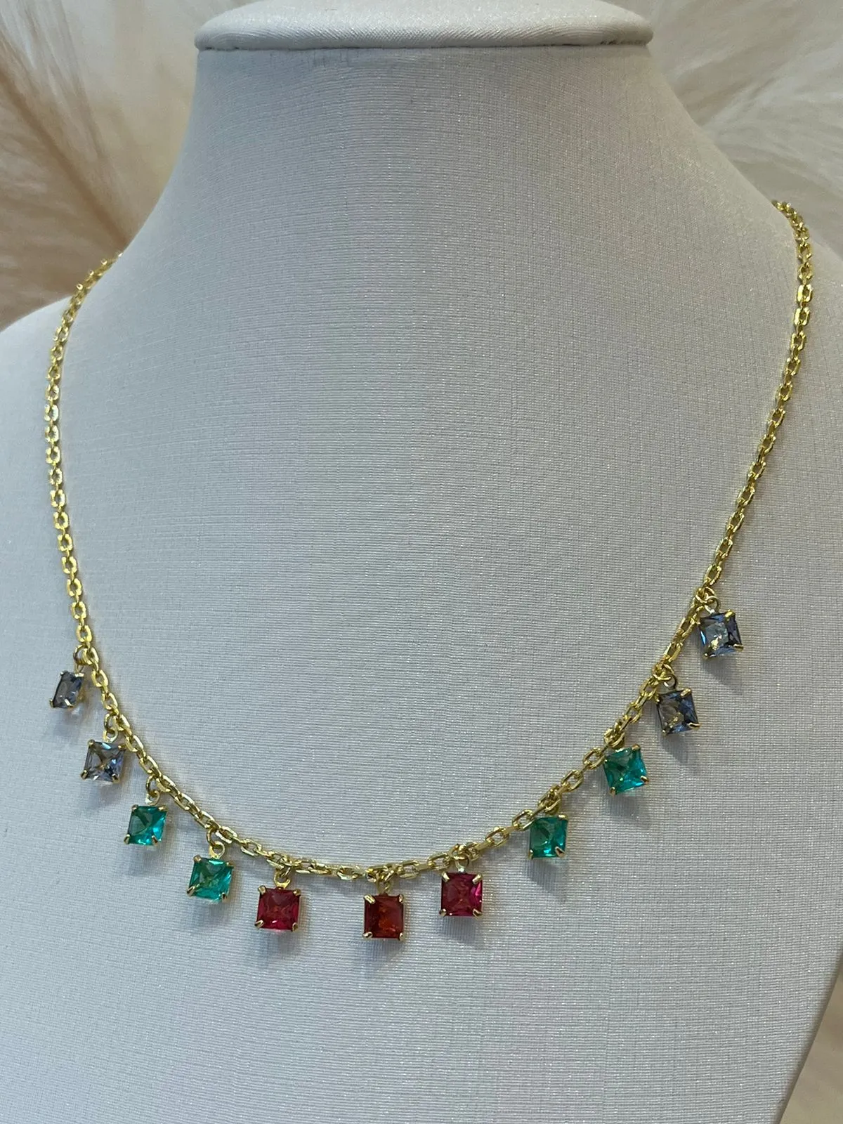 CHOKER CARTIER DELICADA COM ZIRCONIAS COLORIDAS