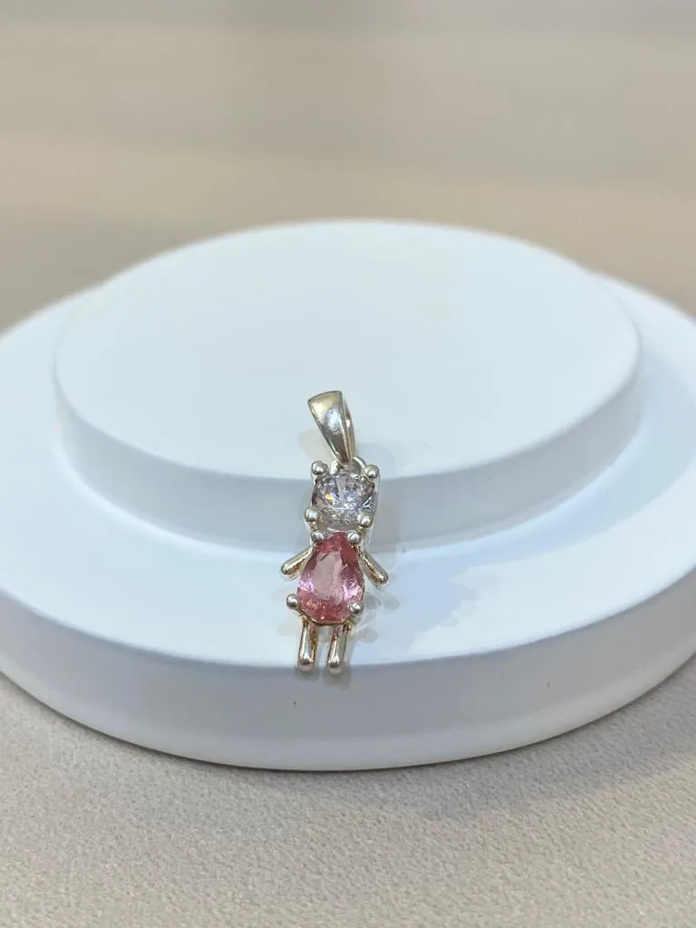 PINGENTE PRATA MENINA ZIRCONIA ROSA