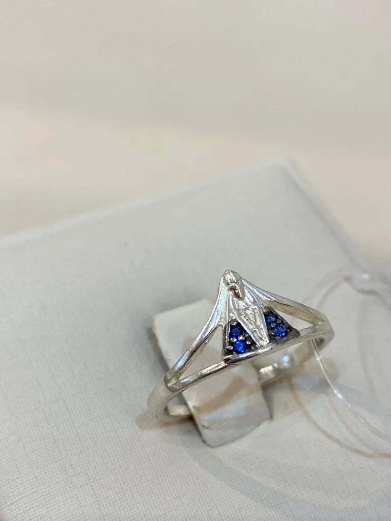ANEL PRATA NOSSA SENHORA APARECIDA CRAVEJADO AZUL P
