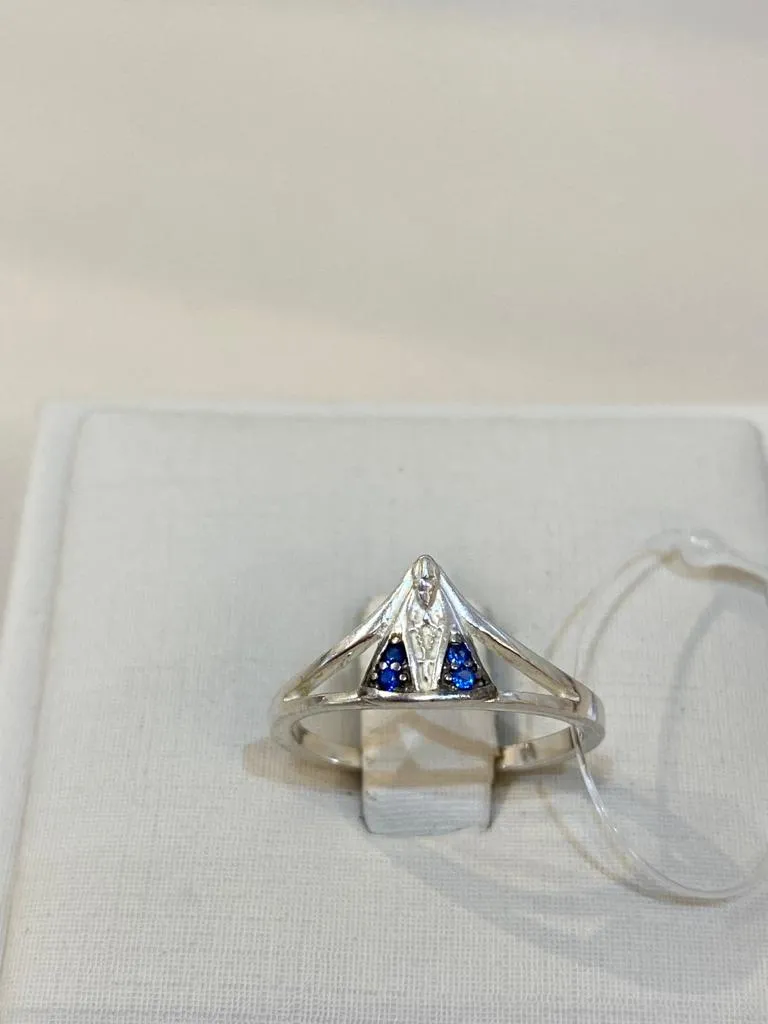 ANEL PRATA NOSSA SENHORA APARECIDA CRAVEJADO AZUL P