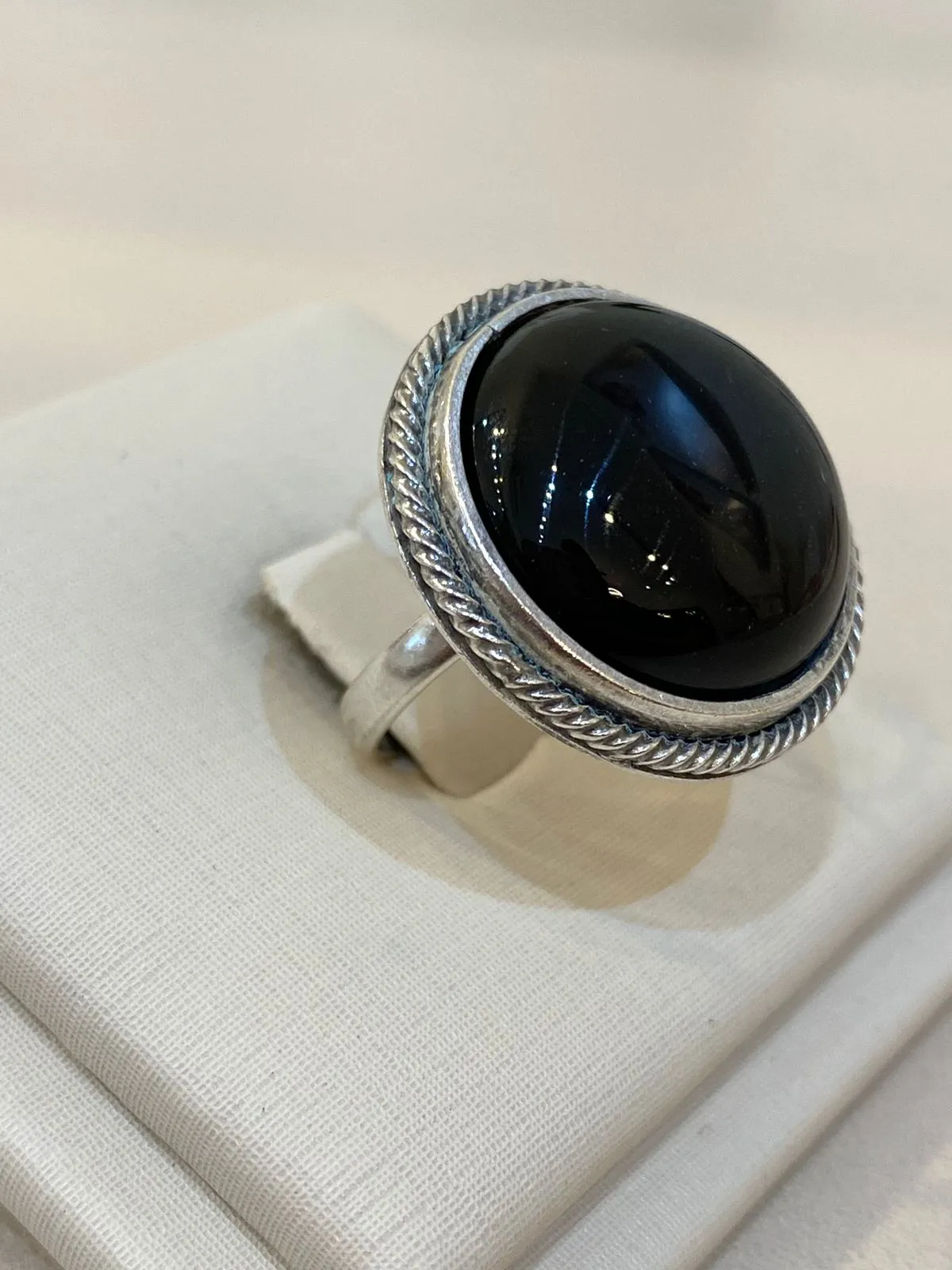 ANEL PRATA PEDRA ÔNIX