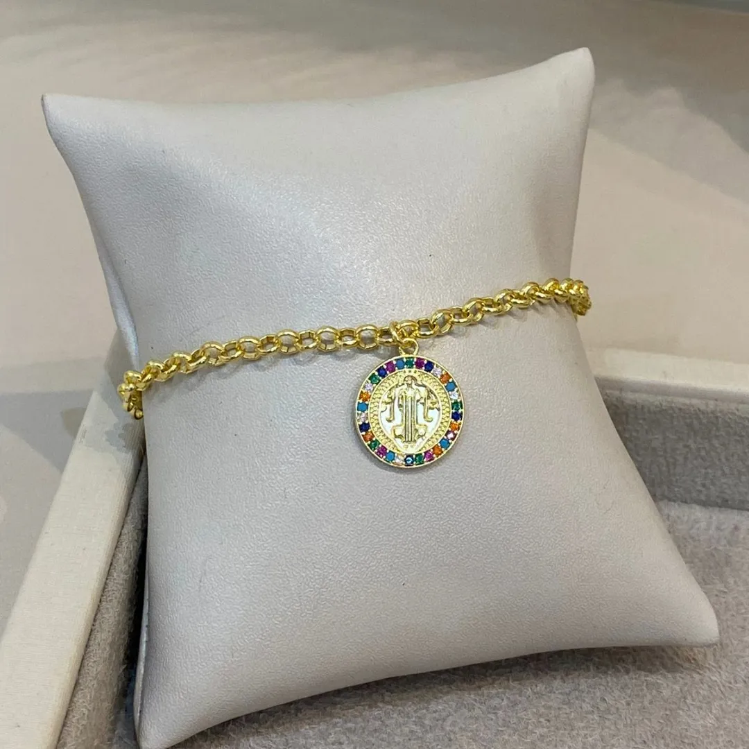 PULSEIRA ELO PORTUGUES COM MEDALHA DE SÃO BENTO COLORS