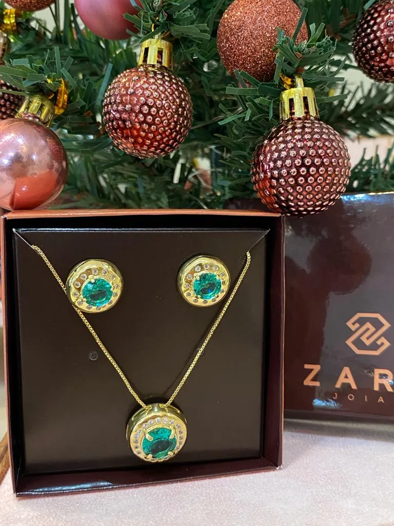 CONJUNTO ZIRCÔNIA CRISTAL E ESMERALDA