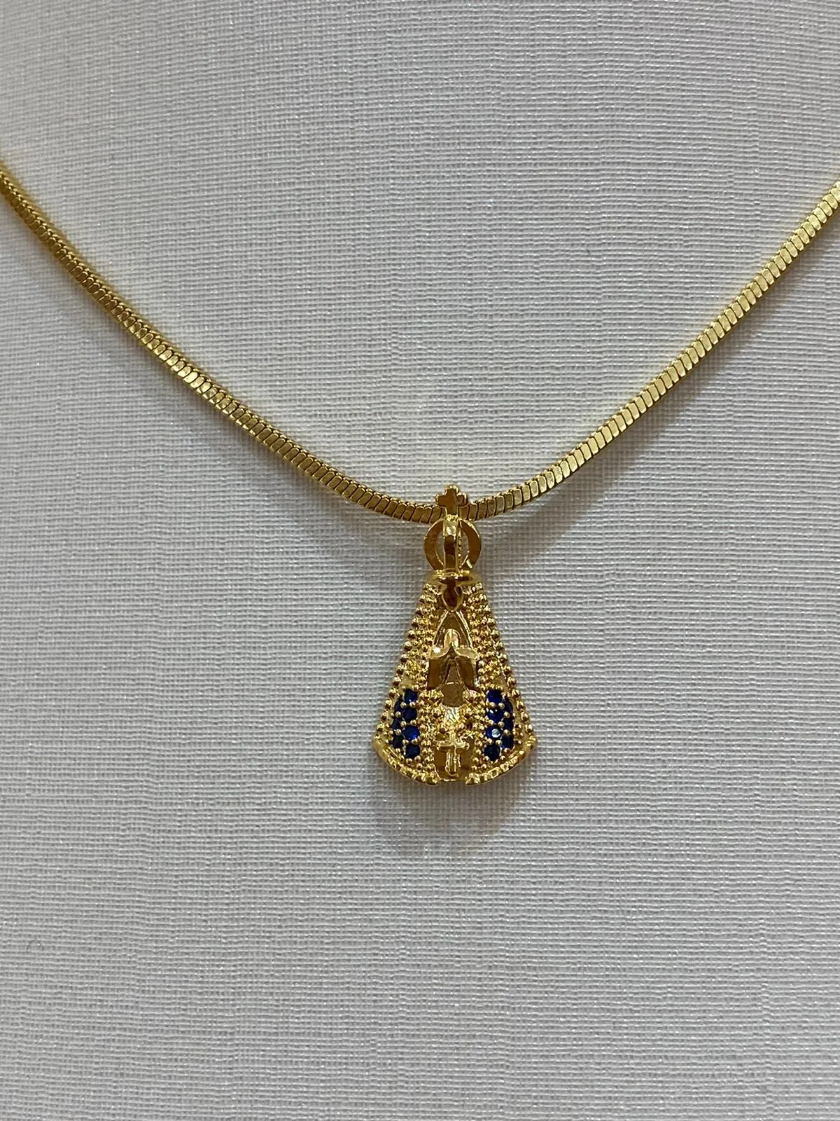 PINGENTE NOSSA SENHORA AO MINI COM ZIRCONIAS AZUIS