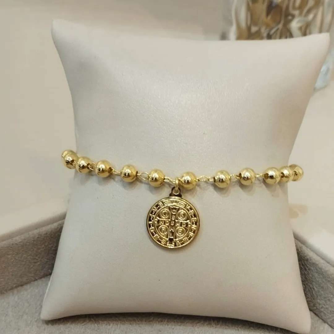 PULSEIRA ESFERAS E MEDALHA DE SÃO BENTO