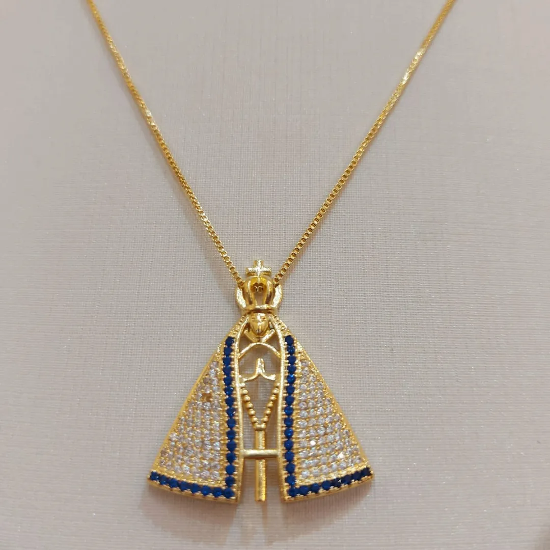 COLAR NOSSA SENHORA APARECIDA CRAVEJADA GRANDE