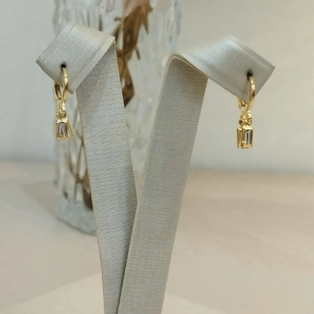 ARGOLA DUAS ZIRCONIAS RETANGULARES CRISTAIS