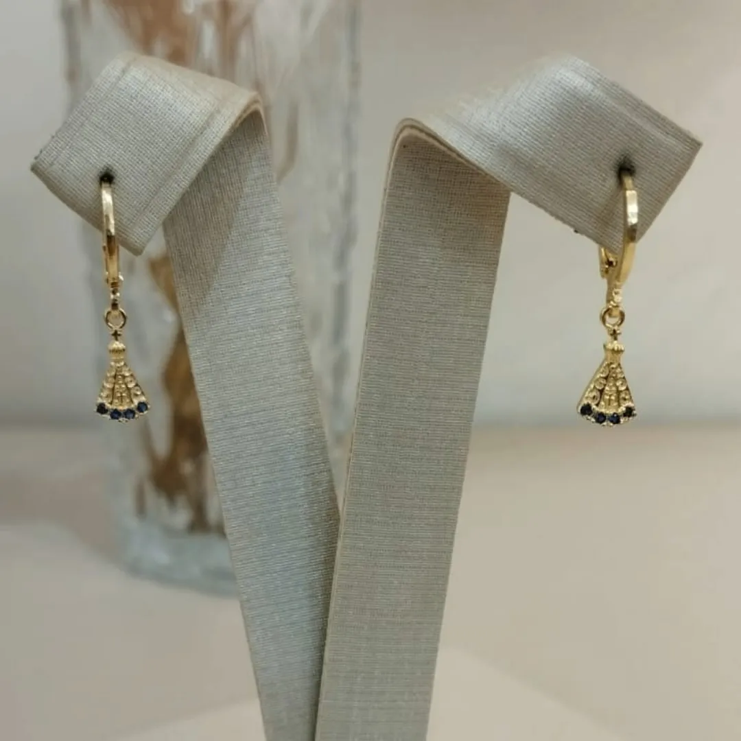 ARGOLA NOSSA SENHORA AP ZIRCONIA AZUL