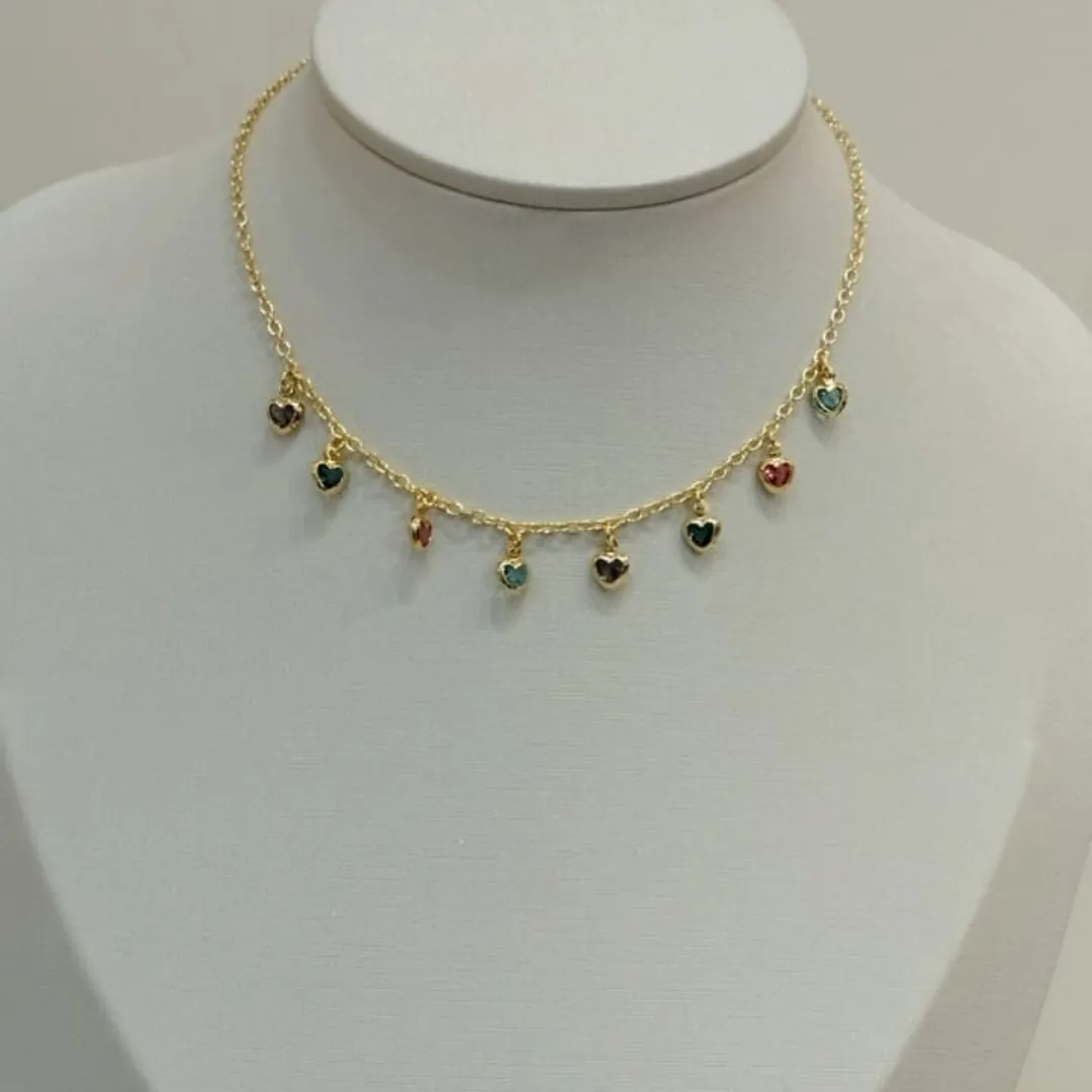 CHOKER CORAÇÕES ZIRCONIAS CORES VIVAS