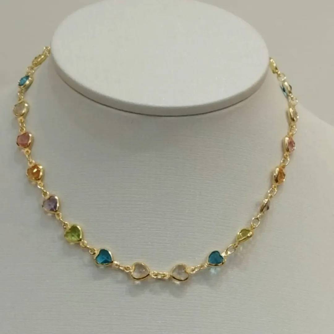 CHOKER CORAÇÕES ZIRCONIAS TONS PASTEIS