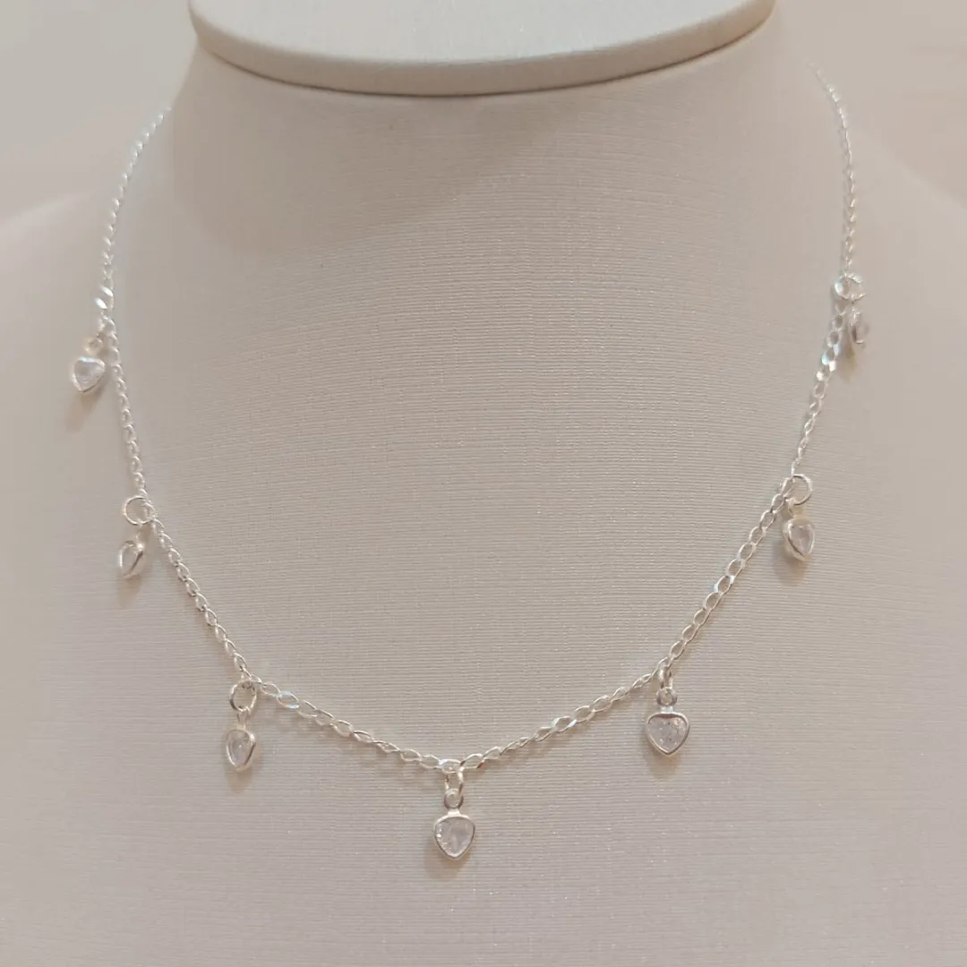 CHOKER PRATA CORAÇÕES ZIRCÔNIAS