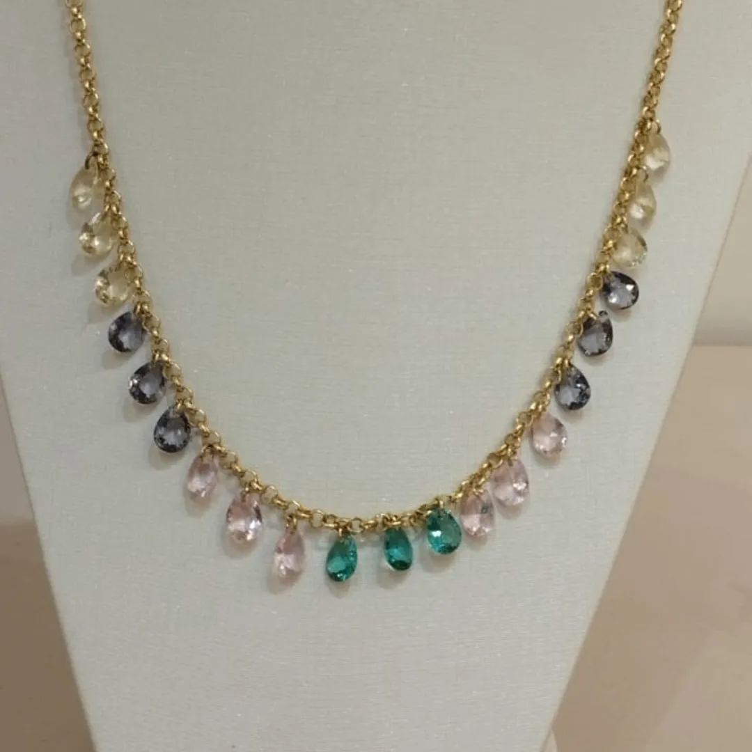 COLAR ZIRCÔNIAS AMARELAS, LILÁS, ROSA E VERDE