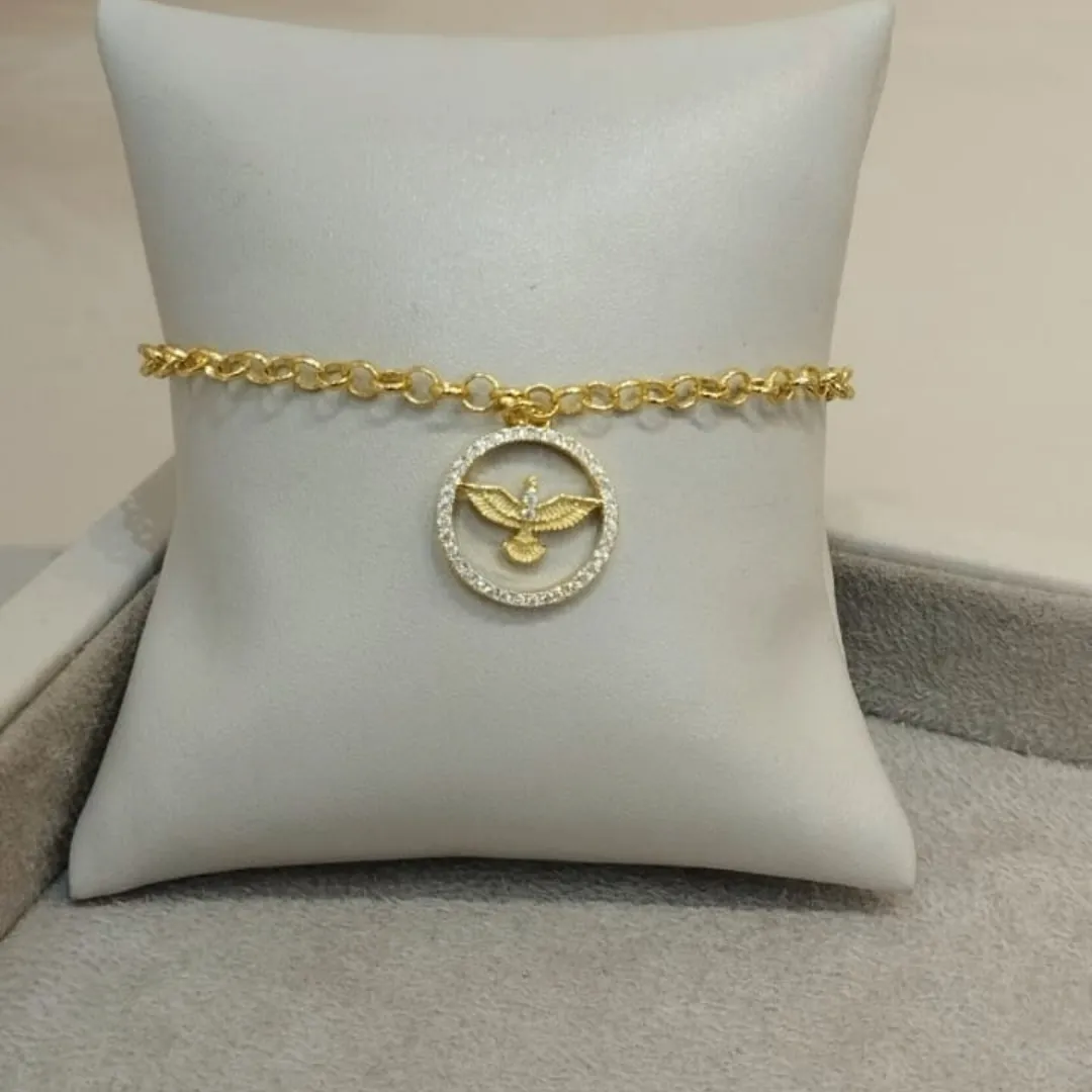 PULSEIRA ELO PORTUGUÊS COM PINGENTE ESPÍRITO SANTO CRAVEJADO