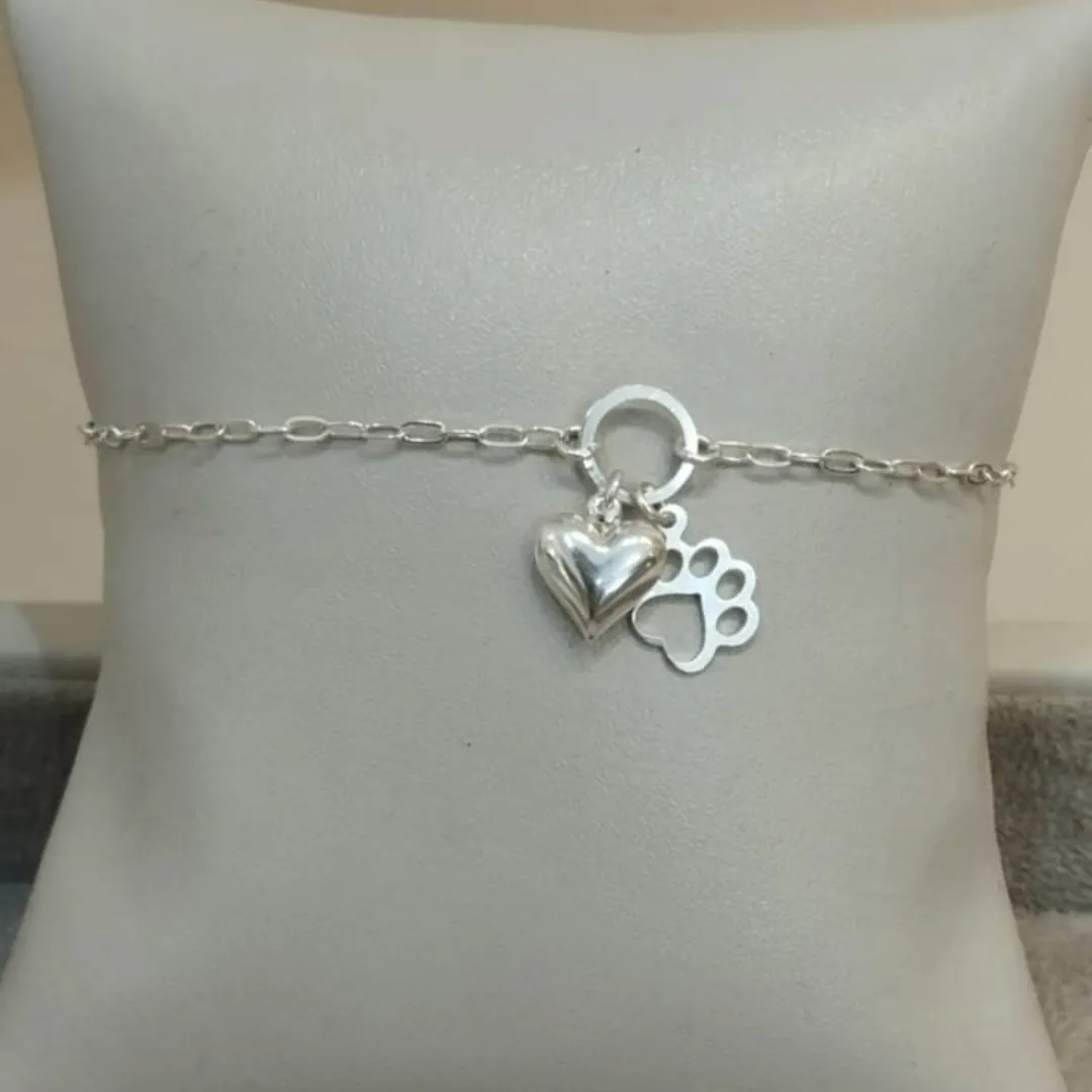 PULSEIRA PRATA CORAÇÃO PATA CÃO