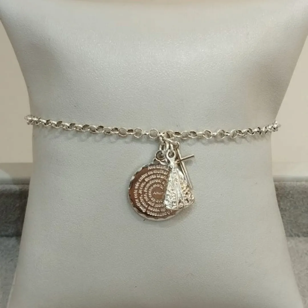 PULSEIRA PRATA PINGENTES RELIGIOSOS