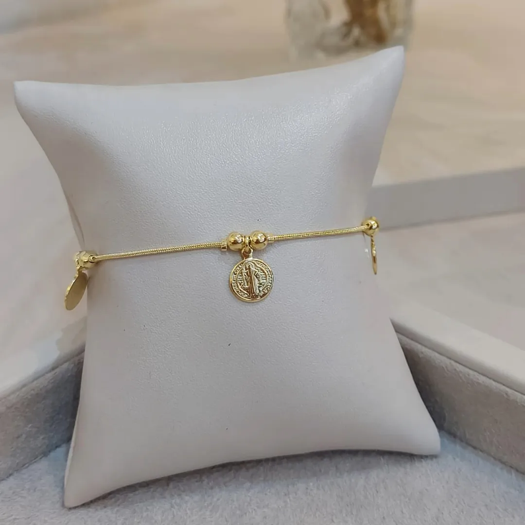 PULSEIRA RABO DE RATO COM MEDALHAS DE SÃO BENTO E ESFERAS