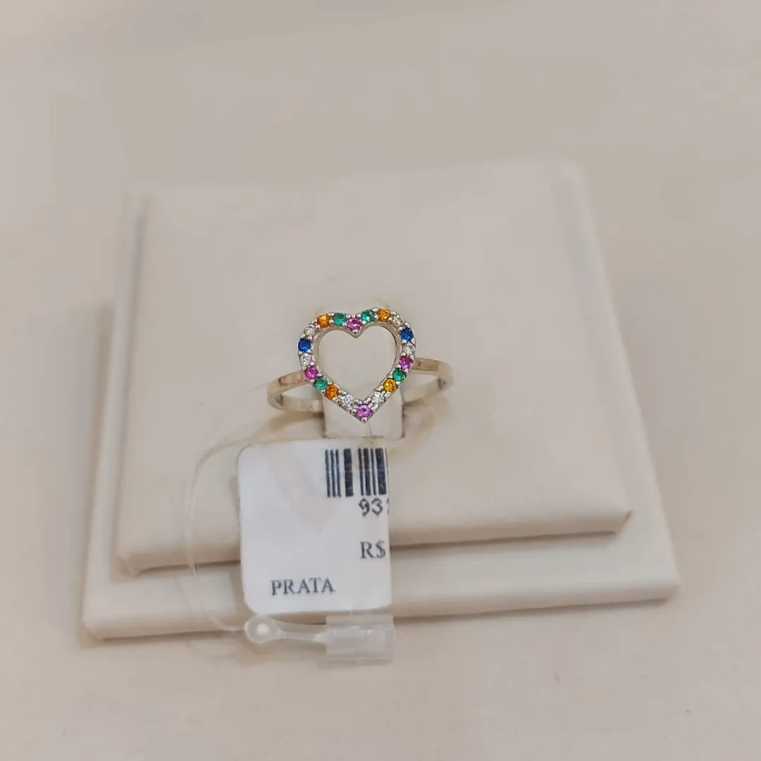 ANEL PRATA CORAÇÃO VAZADO COLORS