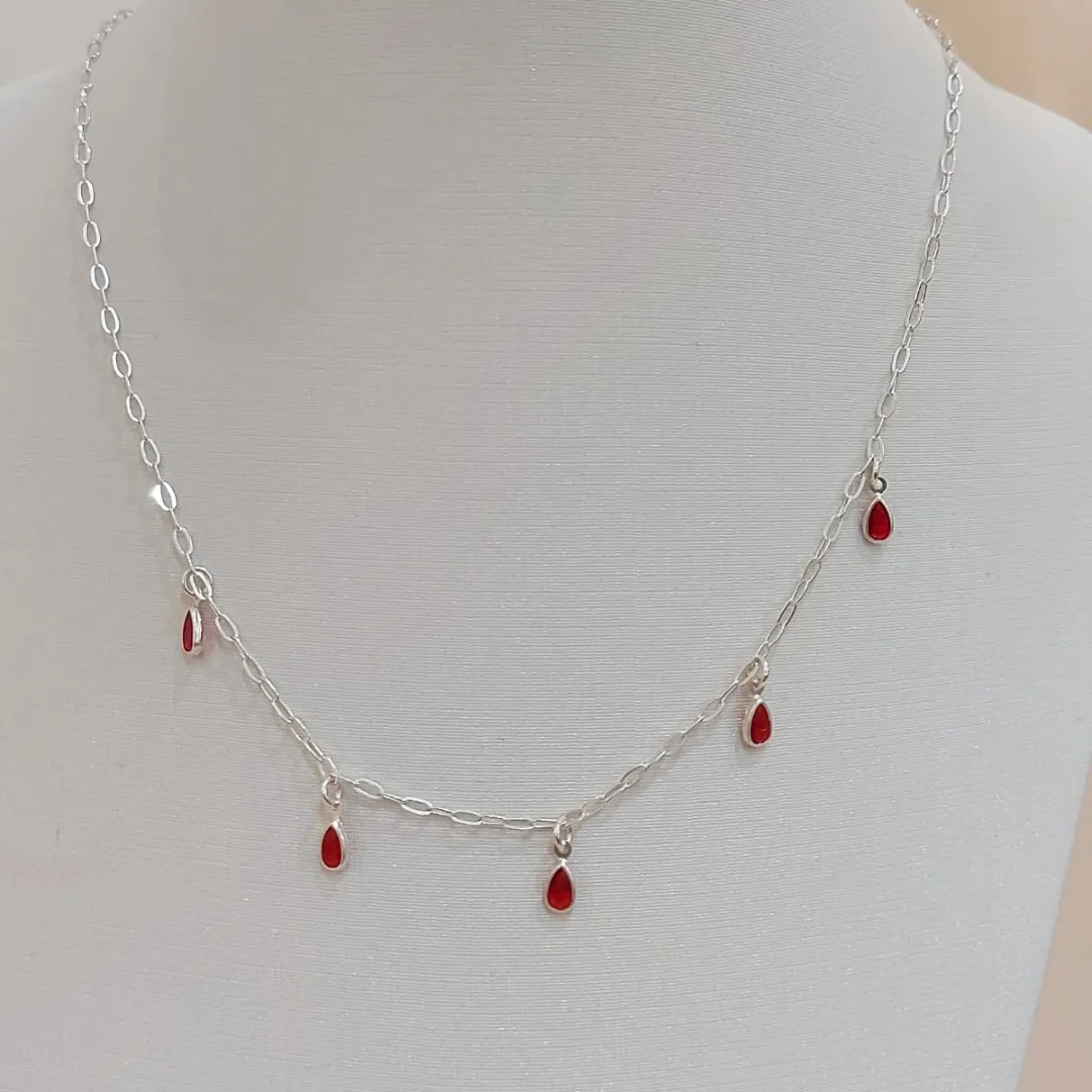 CHOKER PRATA GOTAS VERMELHAS