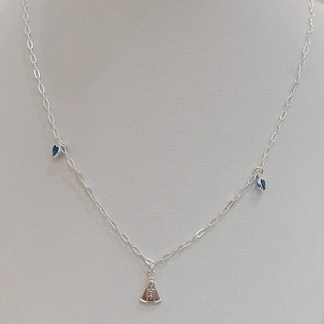 CHOKER PRATA NOSSA SENHORA APARECIDA E ZIRCÔNIA AZUL