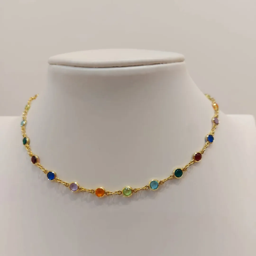 CHOKER ZIRCONIAS COLORIDAS REDONDAS