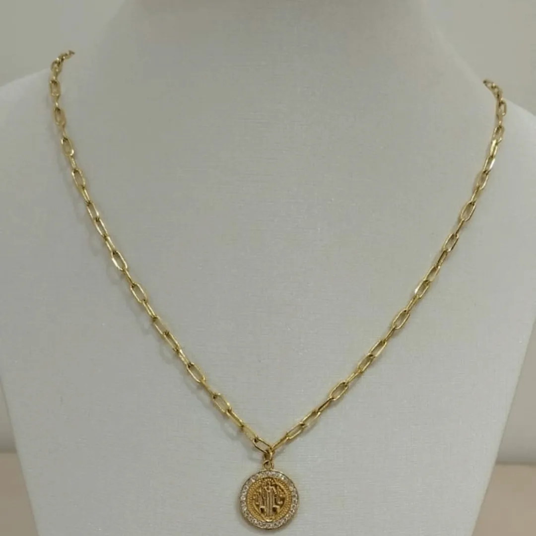 COLAR CARTIER MEDALHA SÃO BENTO CRAVEJADA