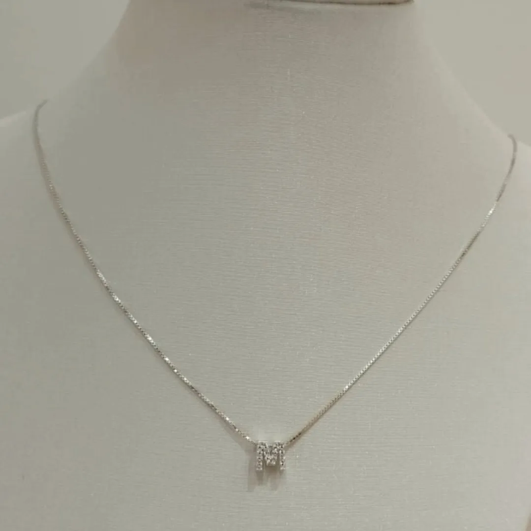 CORRENTE PRATA VENEZIANA COM INICIAL CRAVEJADA M 40CM