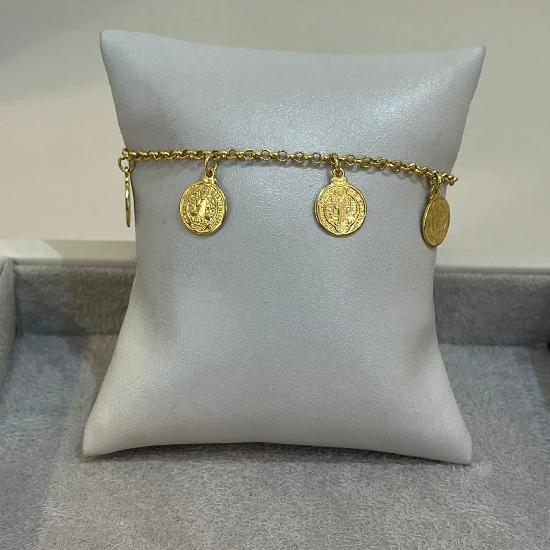 PULSEIRA ELO PORTUGUÊS C/ 5 MEDALHAS SÃO BENTO