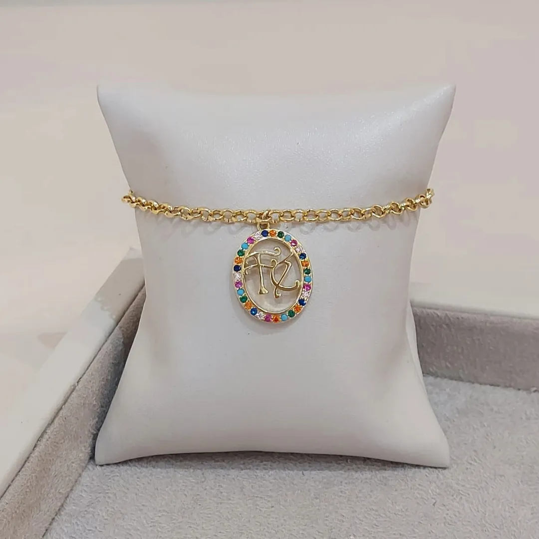 PULSEIRA ELO PORTUGUÊS C/ PINGENTE FÉ COLORS