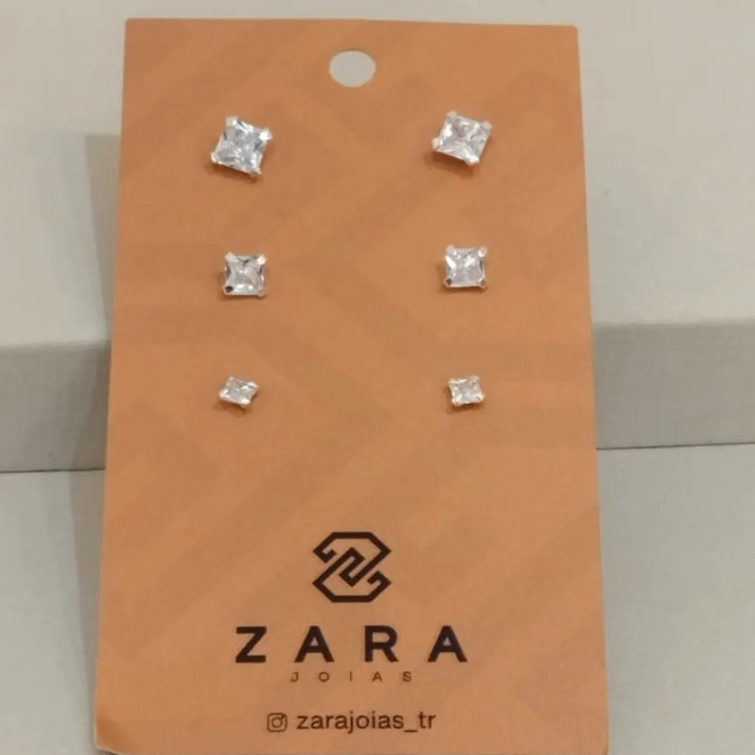 TRIO PRATA ZIRCÔNIAS QUADRADAS