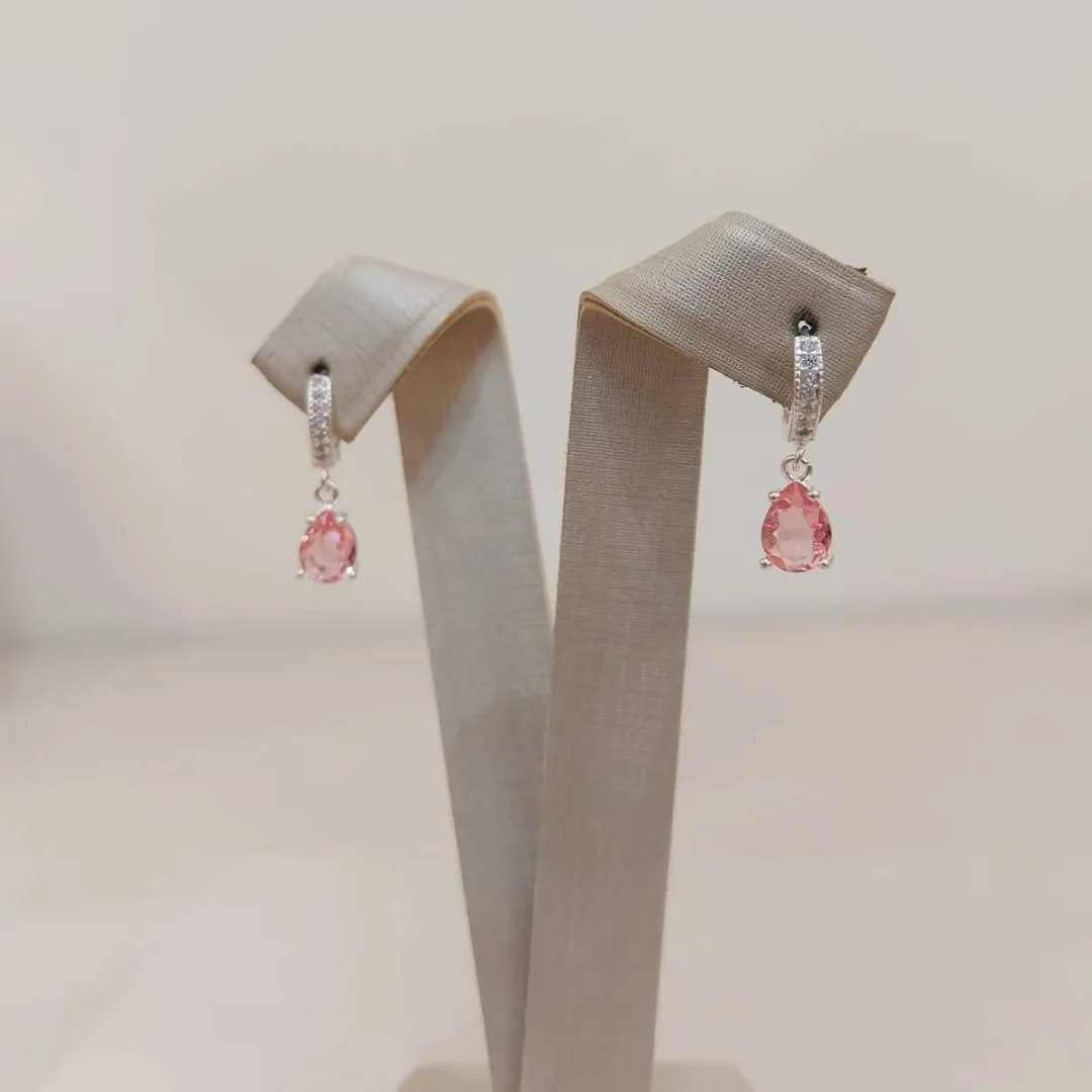 ARGOLA PRATA CRAVEJADA GOTA ROSA