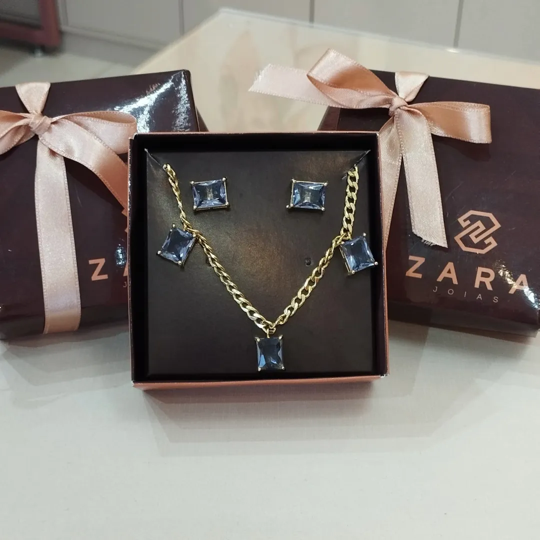 CONJUNTO COLAR GRUMET E PEDRA