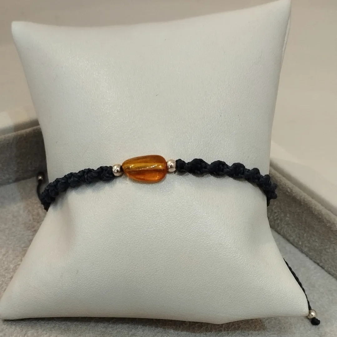 PULSEIRA MACRAMÊ C/ ÂMBAR MARINHO